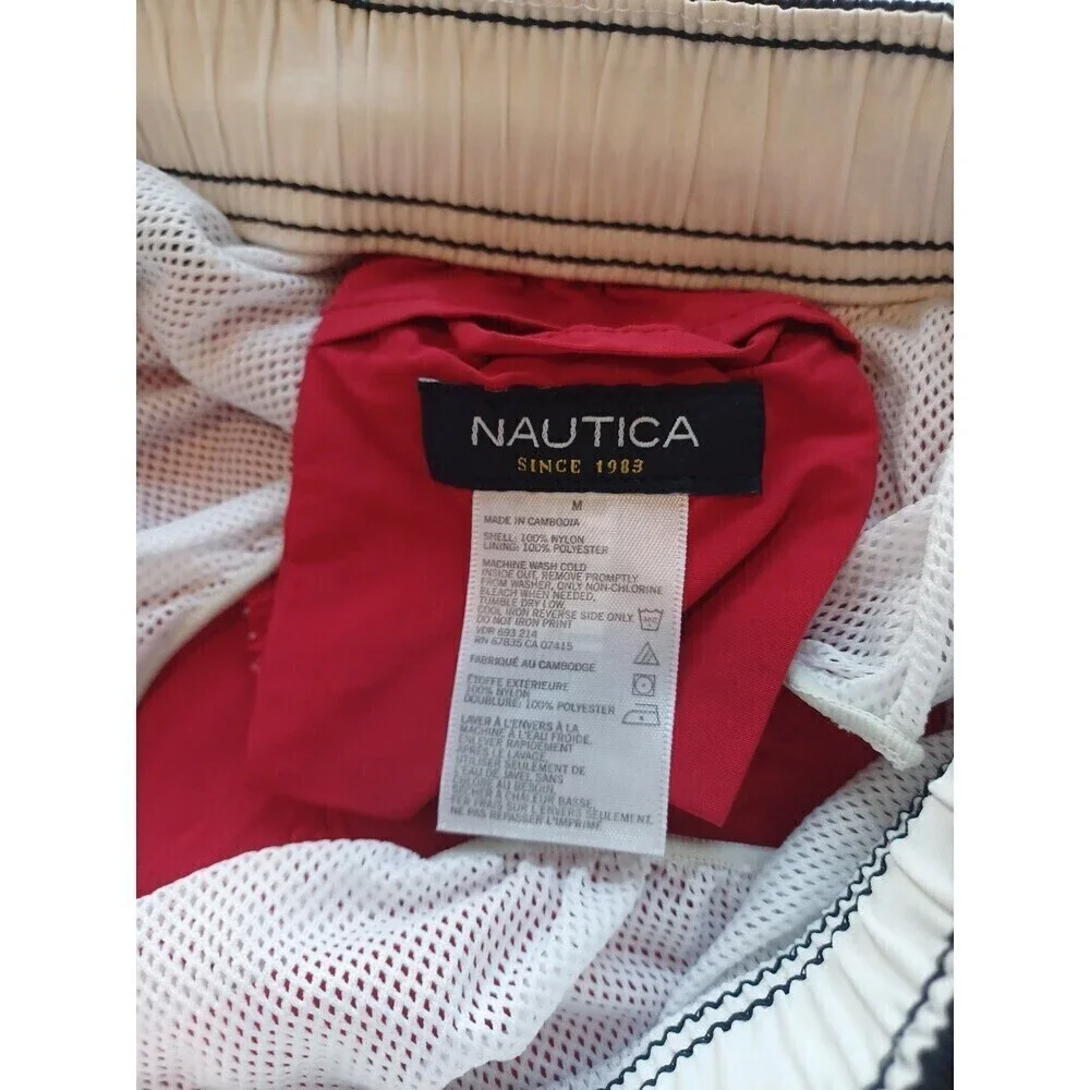 Nautica swim trunks shorts mens M red navy spellout mesh briefs pockets beach